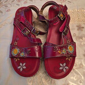 NWOT L'Artiste x Jane & Coco Leather Sandal Red Floral